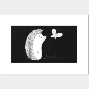 Cute Vintage Hedgehog & Butterfly Art Posters and Art